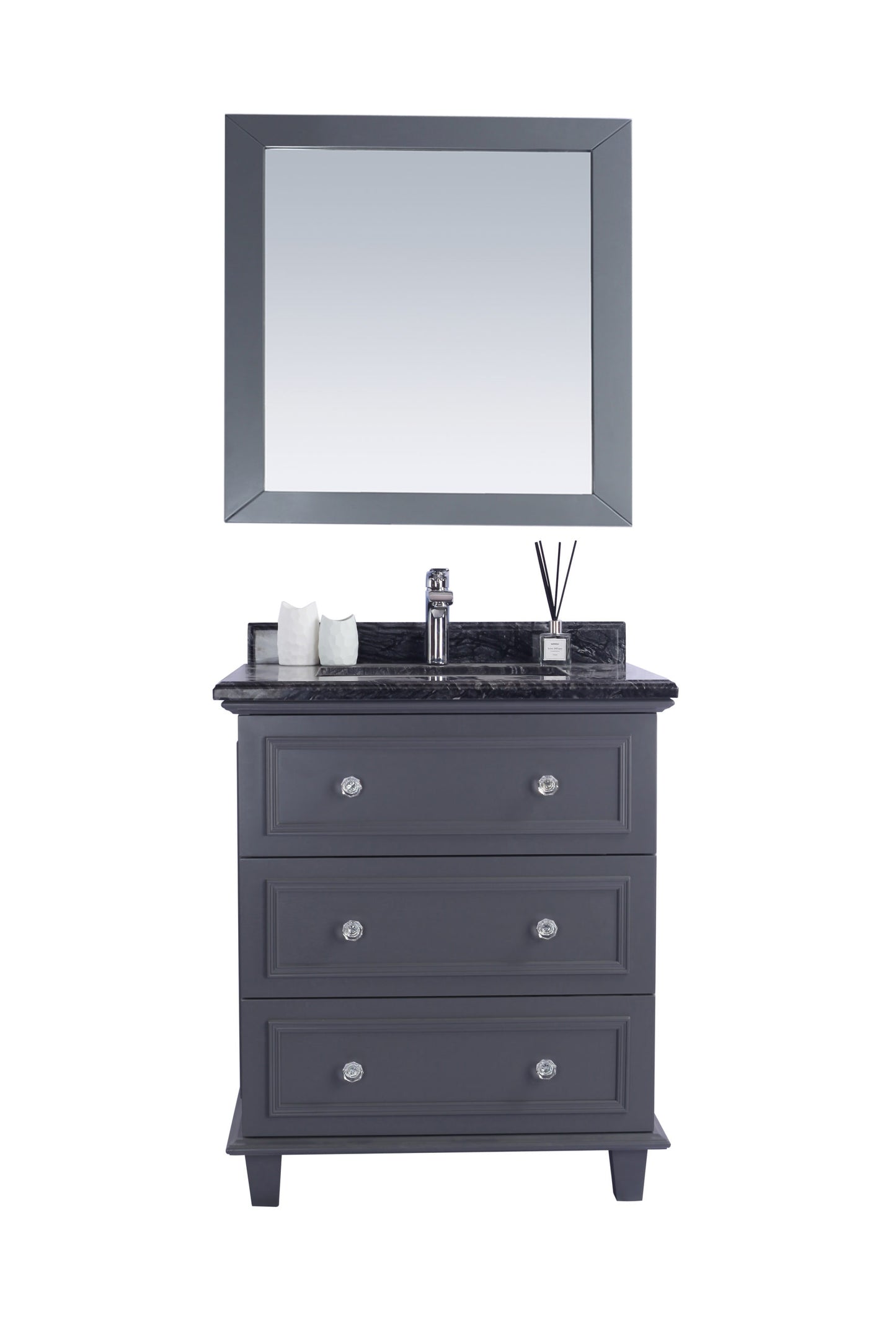 Luna 30" Maple Grey Bathroom Vanity with Black Wood Marble Countertop