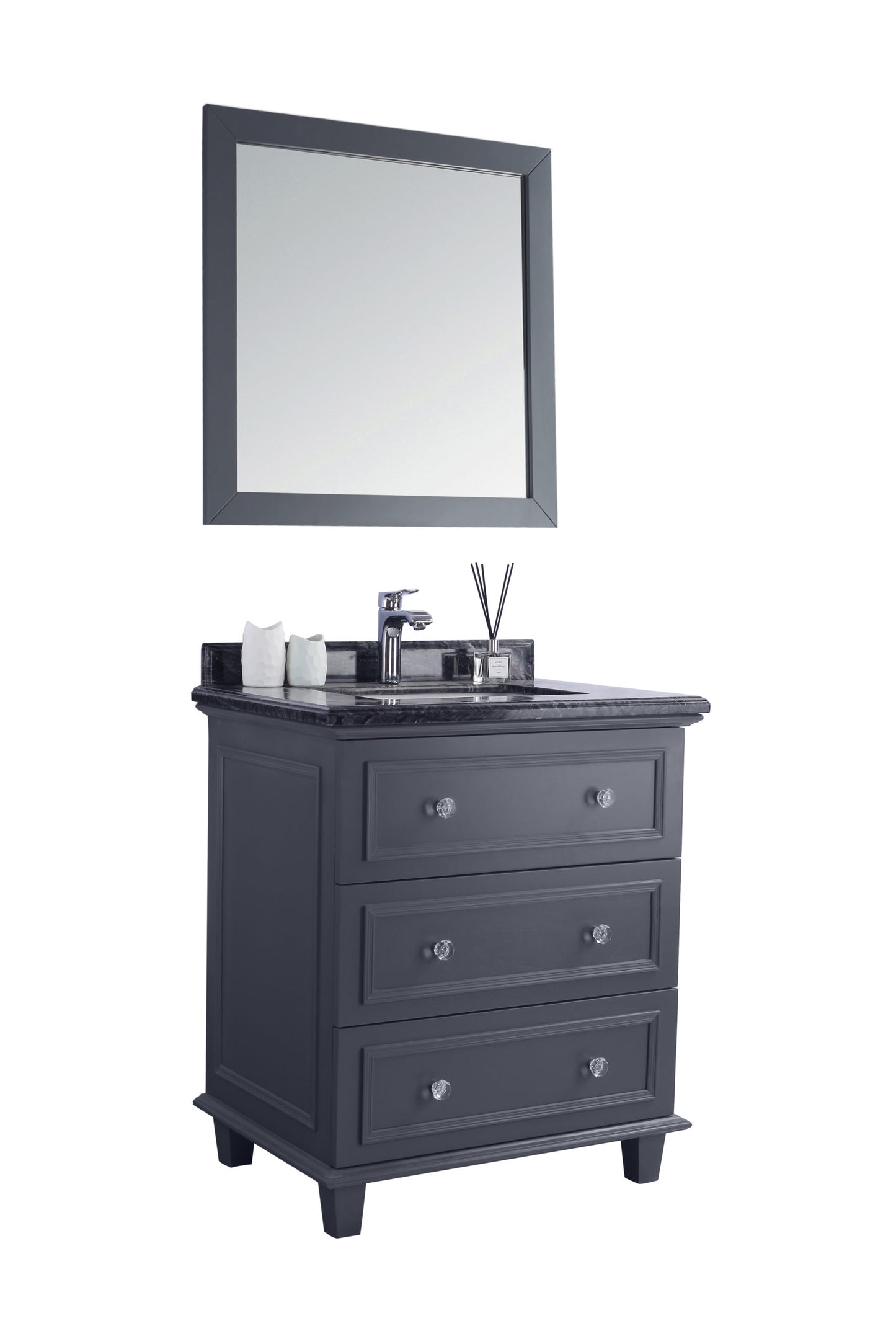 Luna 30" Maple Grey Bathroom Vanity with Black Wood Marble Countertop