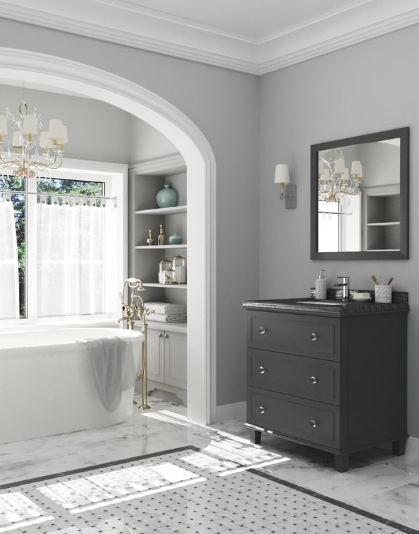 Luna 30 Maple Grey Bathroom Vanity with Black Wood Marble Countertop