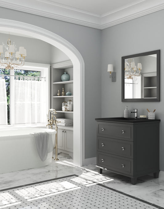 Luna 30" Maple Grey Bathroom Vanity with Matte Black VIVA Stone Solid Surface Countertop