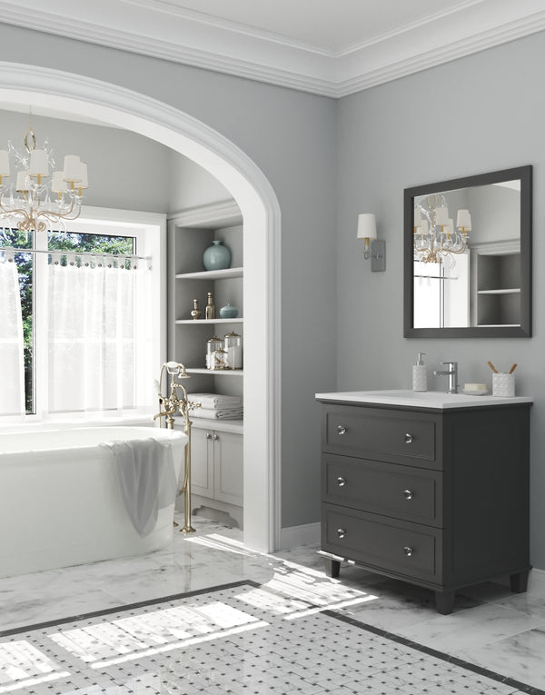 Luna 30 Maple Grey Bathroom Vanity with Matte White VIVA Stone Solid Surface Countertop