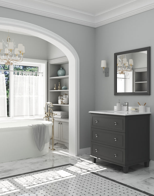 Luna 30 Maple Grey Bathroom Vanity with Pure White Phoenix Stone Countertop