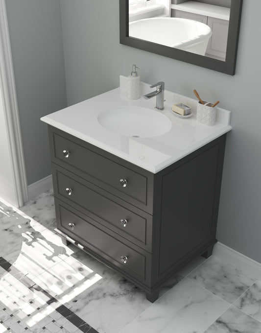 Luna 30" Maple Grey Bathroom Vanity with Pure White Phoenix Stone Countertop