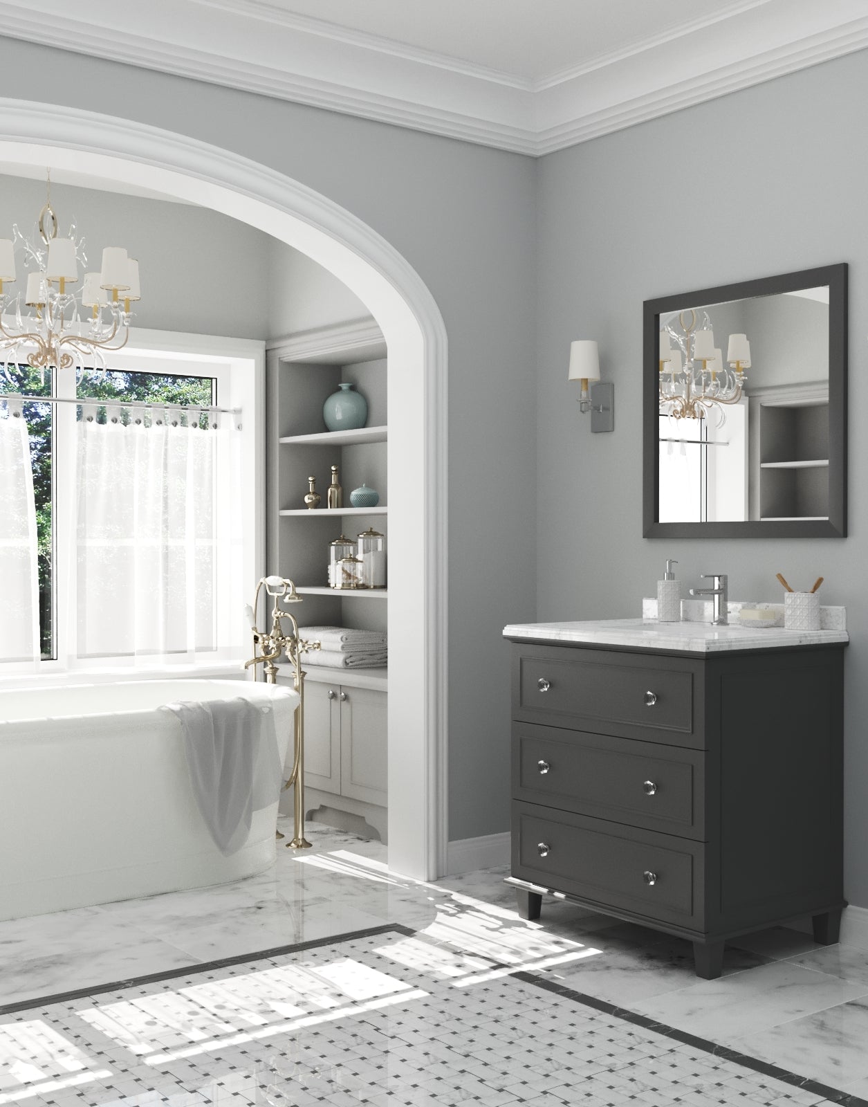 Luna 30" Maple Grey Bathroom Vanity with White Carrara Marble Countertop