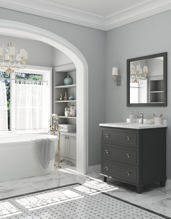 Luna 30 Maple Grey Bathroom Vanity with White Carrara Marble Countertop