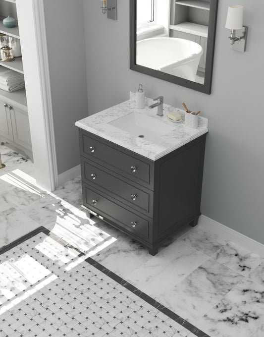 Luna 30" Maple Grey Bathroom Vanity with White Carrara Marble Countertop