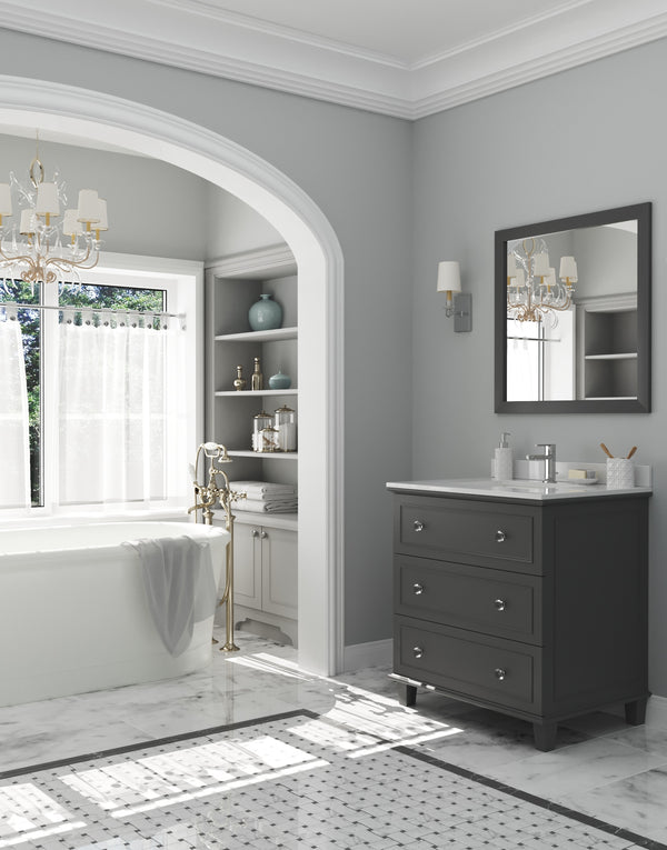 Luna 30 Maple Grey Bathroom Vanity with White Quartz Countertop