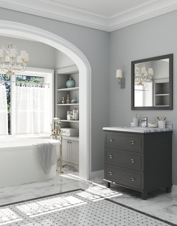 Luna 30 Maple Grey Bathroom Vanity with White Stripes Marble Countertop