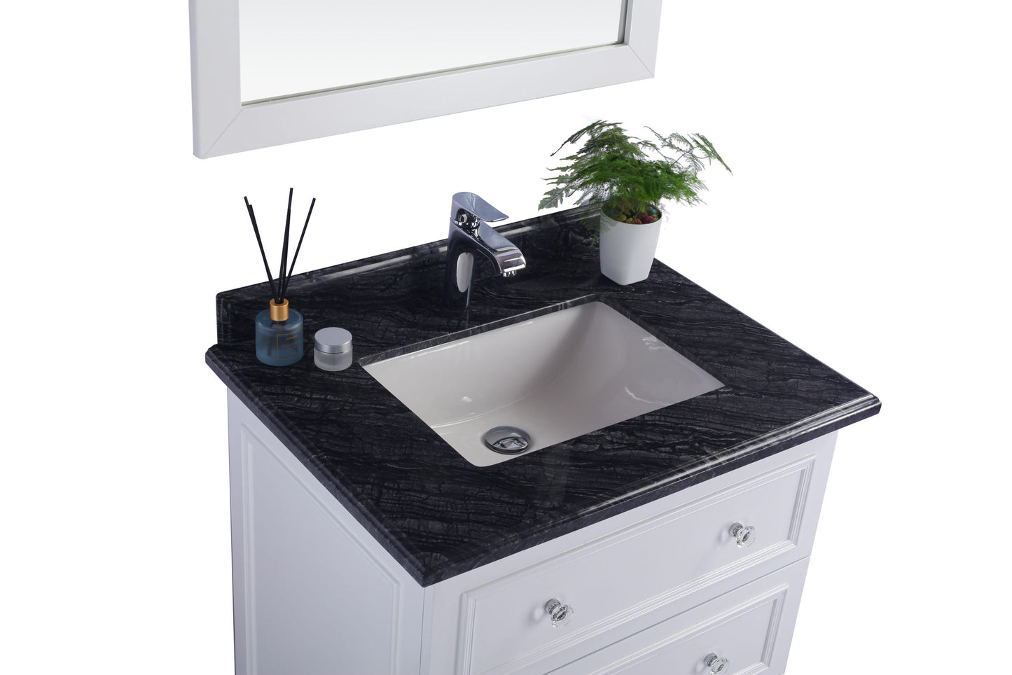 Luna 30" White Bathroom Vanity with Black Wood Marble Countertop