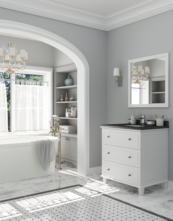Luna 30 White Bathroom Vanity with Black Wood Marble Countertop