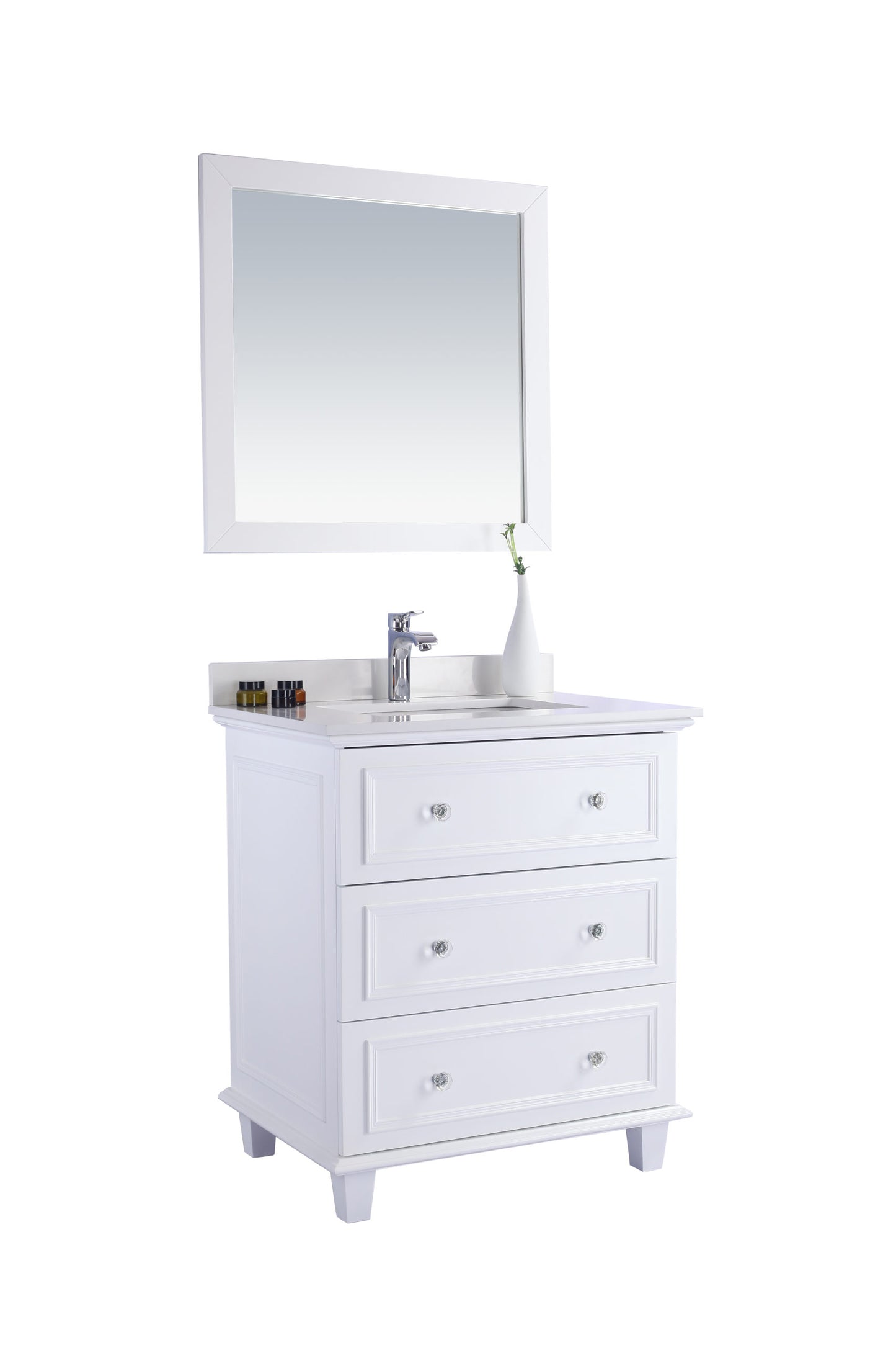 Luna 30" White Bathroom Vanity with White Quartz Countertop