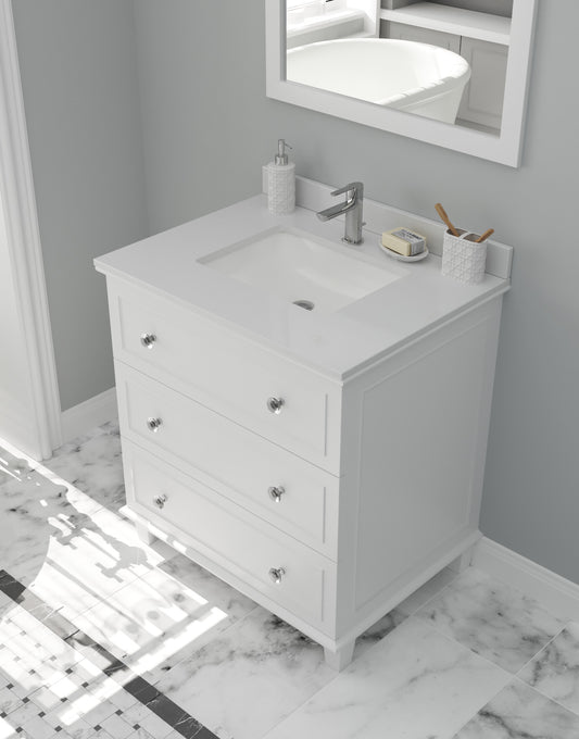 Luna 30" White Bathroom Vanity with White Quartz Countertop