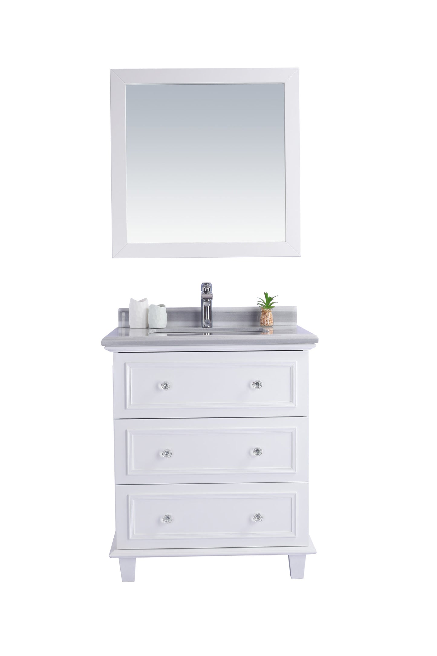 Luna 30" White Bathroom Vanity with White Stripes Marble Countertop