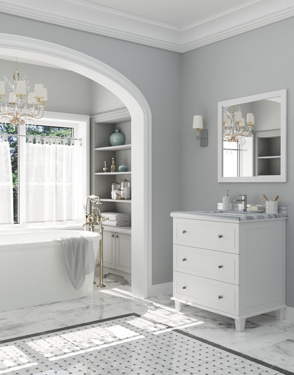 Luna 30 White Bathroom Vanity with White Stripes Marble Countertop