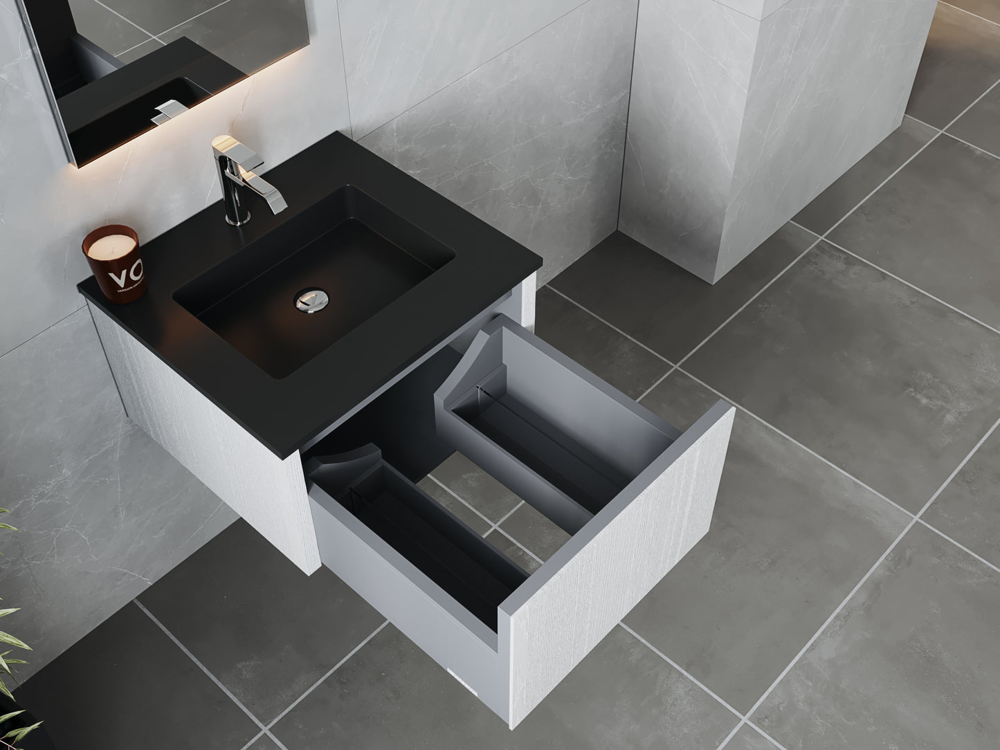 Legno 24" Alabaster White Bathroom Vanity with Matte Black VIVA Stone Solid Surface Countertop