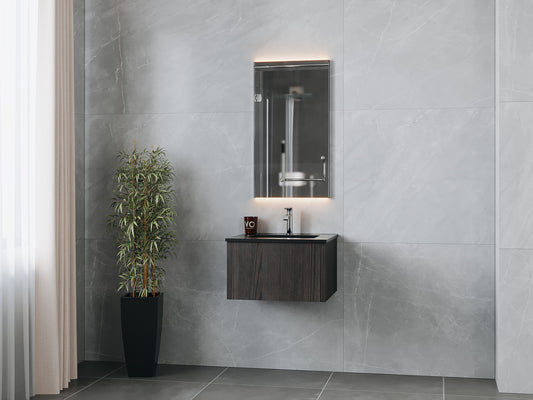 Legno 24" Carbon Oak Bathroom Vanity with Matte Black VIVA Stone Solid Surface Countertop