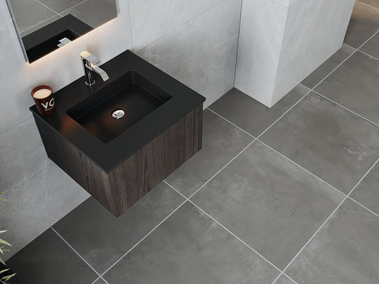 Legno 24" Carbon Oak Bathroom Vanity with Matte Black VIVA Stone Solid Surface Countertop