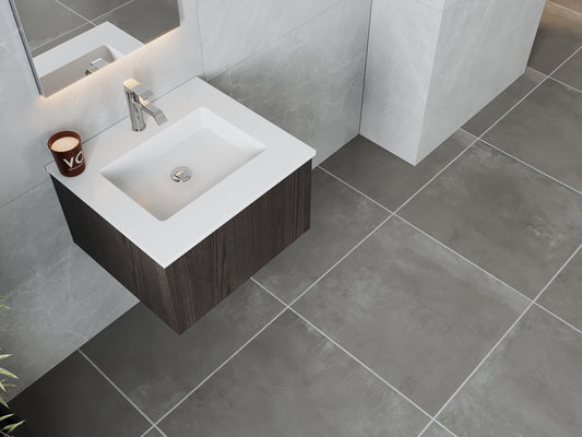 Legno 24" Carbon Oak Bathroom Vanity with Matte White VIVA Stone Solid Surface Countertop