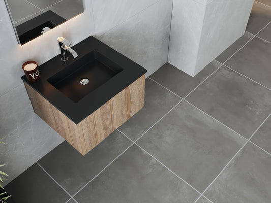 Legno 24" Weathered Grey Bathroom Vanity with Matte Black VIVA Stone Solid Surface Countertop