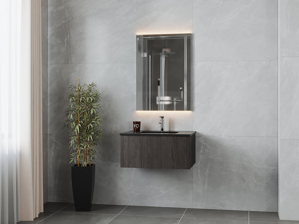 Legno 30 Carbon Oak Bathroom Vanity with Matte Black VIVA Stone Solid Surface Countertop