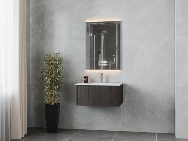Legno 30 Carbon Oak Bathroom Vanity with Matte White VIVA Stone Solid Surface Countertop