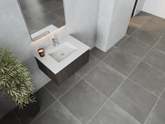 Legno 30" Carbon Oak Bathroom Vanity with Matte White VIVA Stone Solid Surface Countertop