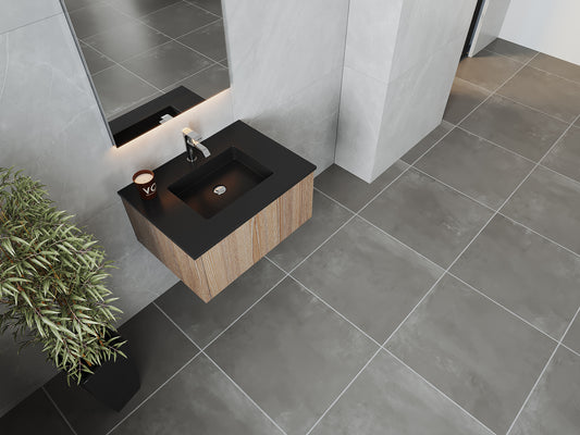 Legno 30" Weathered Grey Bathroom Vanity with Matte Black VIVA Stone Solid Surface Countertop