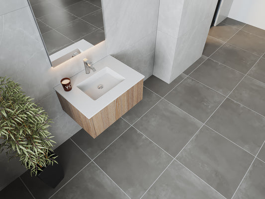 Legno 30" Weathered Grey Bathroom Vanity with Matte White VIVA Stone Solid Surface Countertop