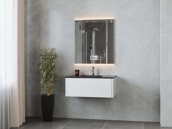 Legno 36 Alabaster White Bathroom Vanity with Matte Black VIVA Stone Solid Surface Countertop