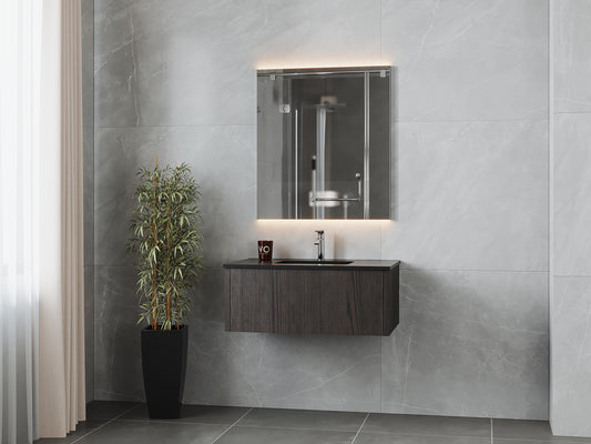 Legno 36" Carbon Oak Bathroom Vanity with Matte Black VIVA Stone Solid Surface Countertop