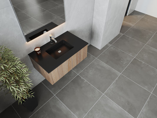 Legno 36" Weathered Grey Bathroom Vanity with Matte Black VIVA Stone Solid Surface Countertop
