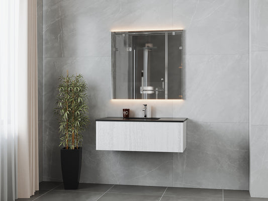 Legno 42" Alabaster White Bathroom Vanity with Matte Black VIVA Stone Solid Surface Countertop