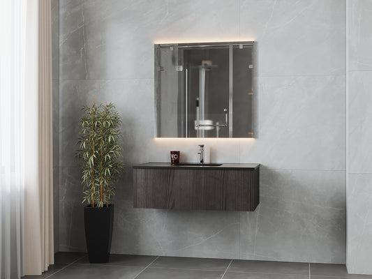 Legno 42" Carbon Oak Bathroom Vanity with Matte Black VIVA Stone Solid Surface Countertop