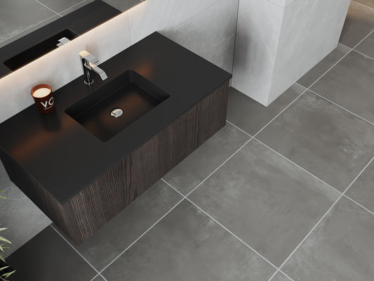 Legno 42" Carbon Oak Bathroom Vanity with Matte Black VIVA Stone Solid Surface Countertop