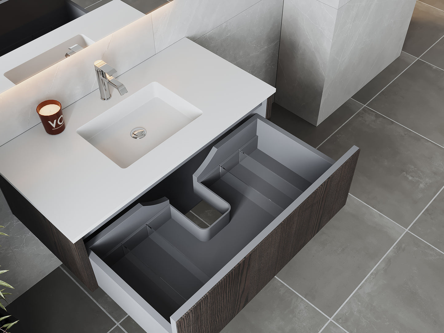 Legno 42" Carbon Oak Bathroom Vanity with Matte White VIVA Stone Solid Surface Countertop