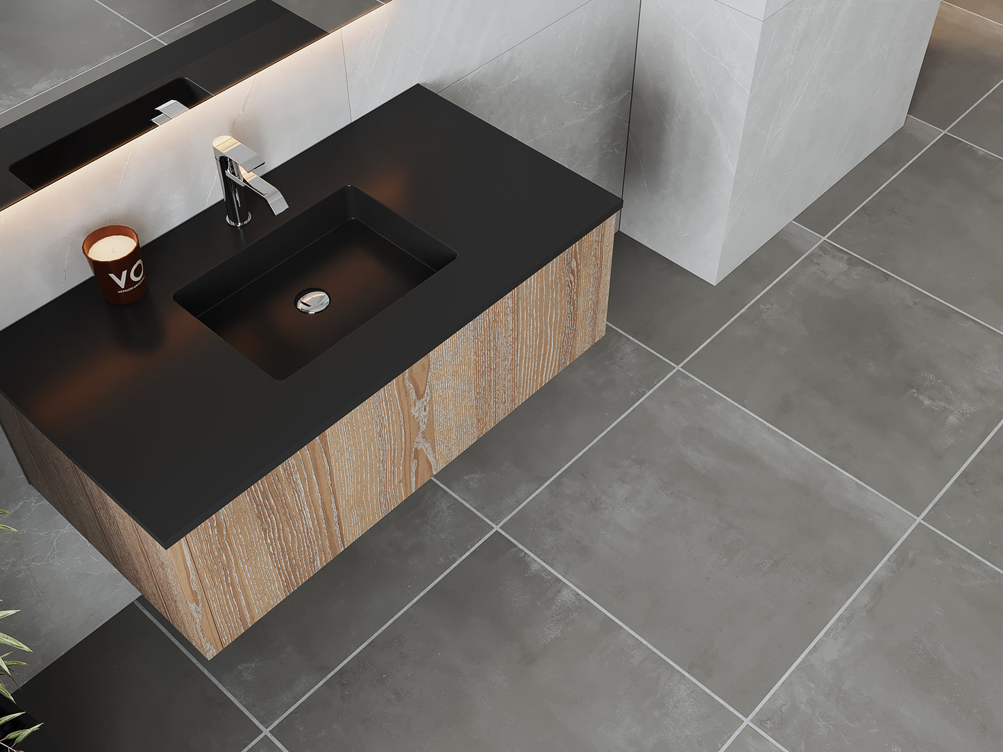 Legno 42" Weathered Grey Bathroom Vanity with Matte Black VIVA Stone Solid Surface Countertop