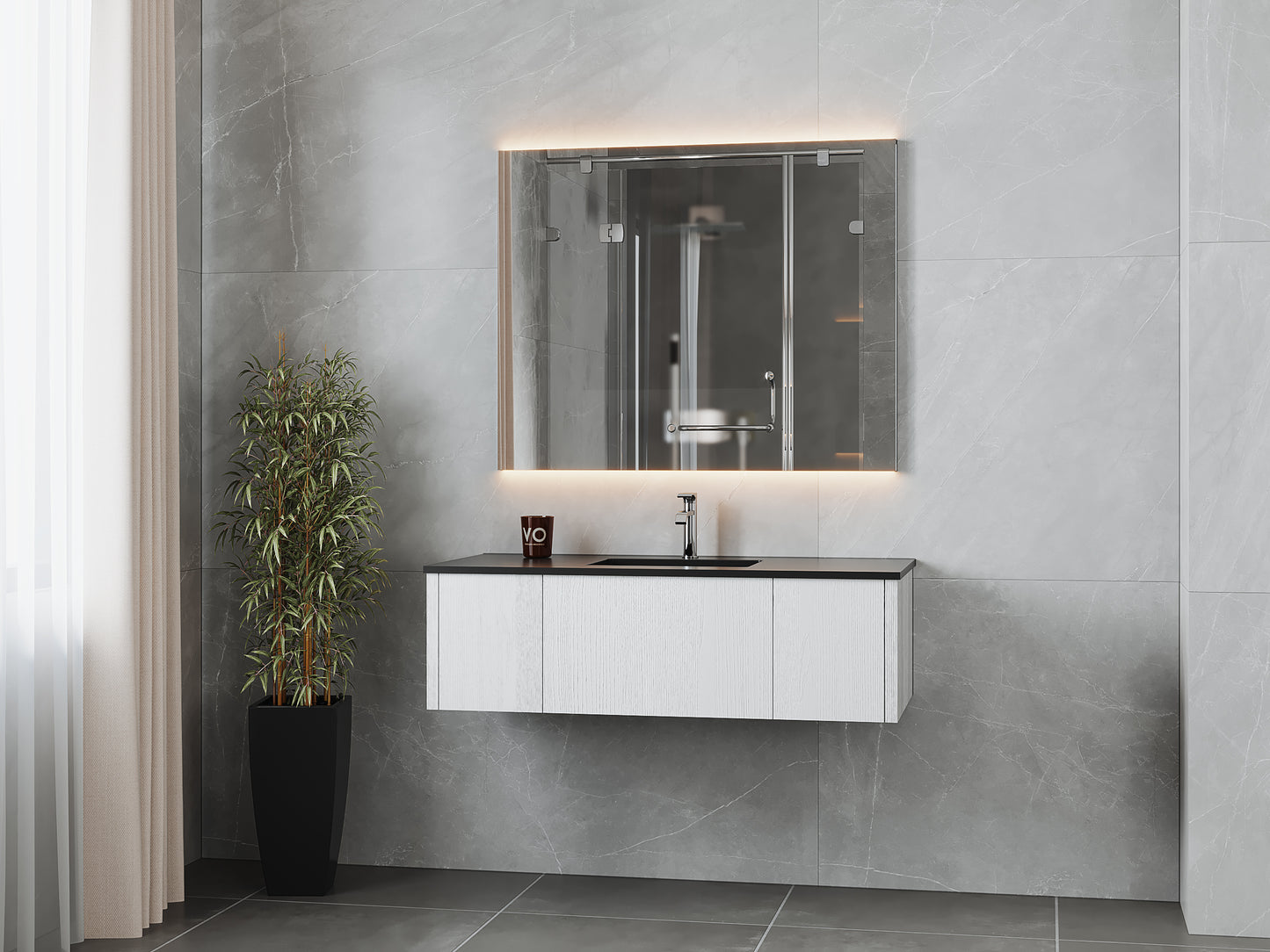 Legno 48" Alabaster White Bathroom Vanity with Matte Black VIVA Stone Solid Surface Countertop