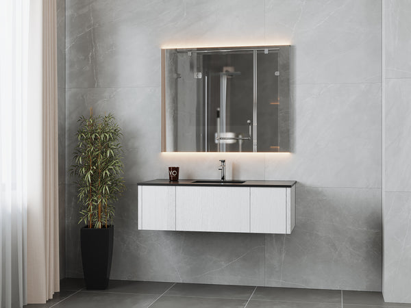 Legno 48 Alabaster White Bathroom Vanity with Matte Black VIVA Stone Solid Surface Countertop
