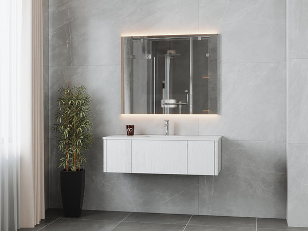 Legno 48 Alabaster White Bathroom Vanity with Matte White VIVA Stone Solid Surface Countertop