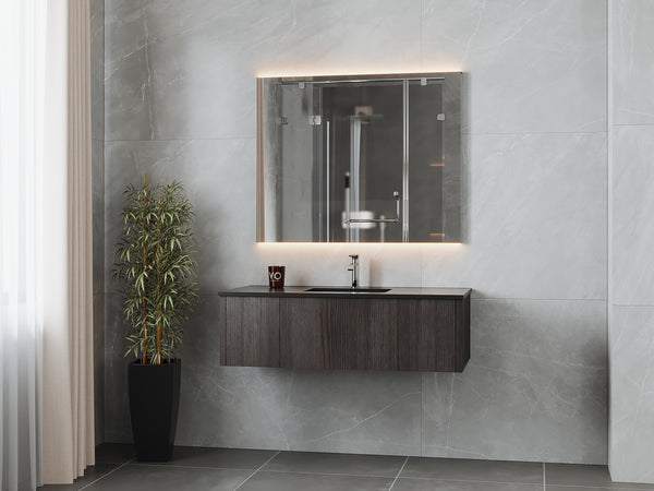 Legno 48 Carbon Oak Bathroom Vanity with Matte Black VIVA Stone Solid Surface Countertop