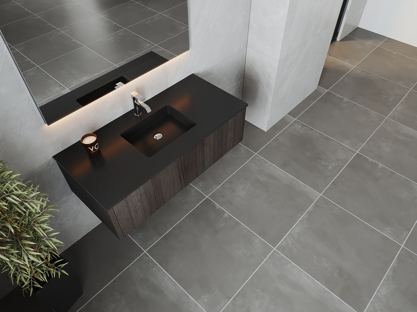 Legno 48" Carbon Oak Bathroom Vanity with Matte Black VIVA Stone Solid Surface Countertop