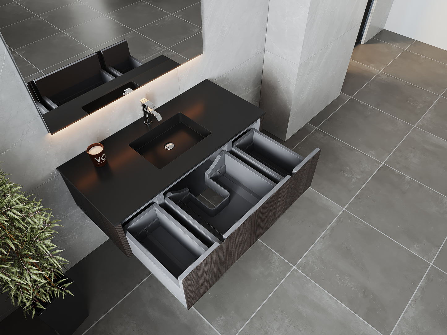 Legno 48" Carbon Oak Bathroom Vanity with Matte Black VIVA Stone Solid Surface Countertop