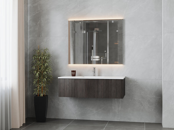 Legno 48 Carbon Oak Bathroom Vanity with Matte White VIVA Stone Solid Surface Countertop