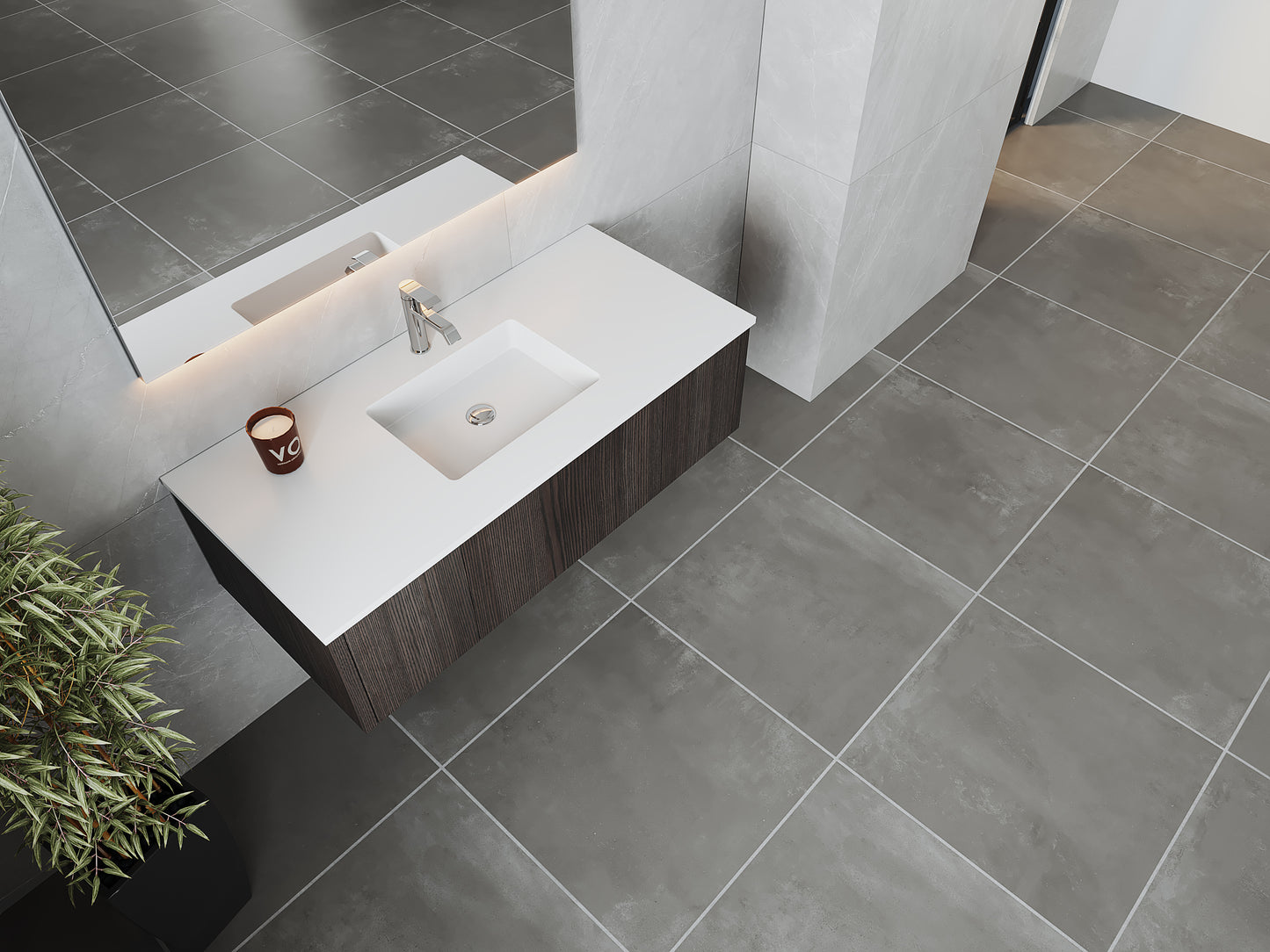 Legno 48" Carbon Oak Bathroom Vanity with Matte White VIVA Stone Solid Surface Countertop
