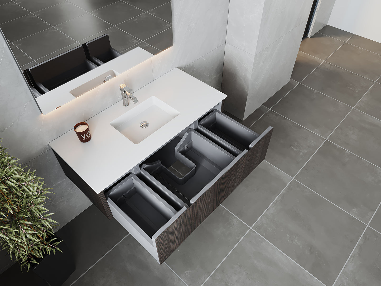 Legno 48" Carbon Oak Bathroom Vanity with Matte White VIVA Stone Solid Surface Countertop