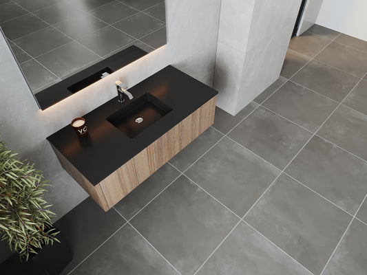 Legno 48" Weathered Grey Bathroom Vanity with Matte Black VIVA Stone Solid Surface Countertop