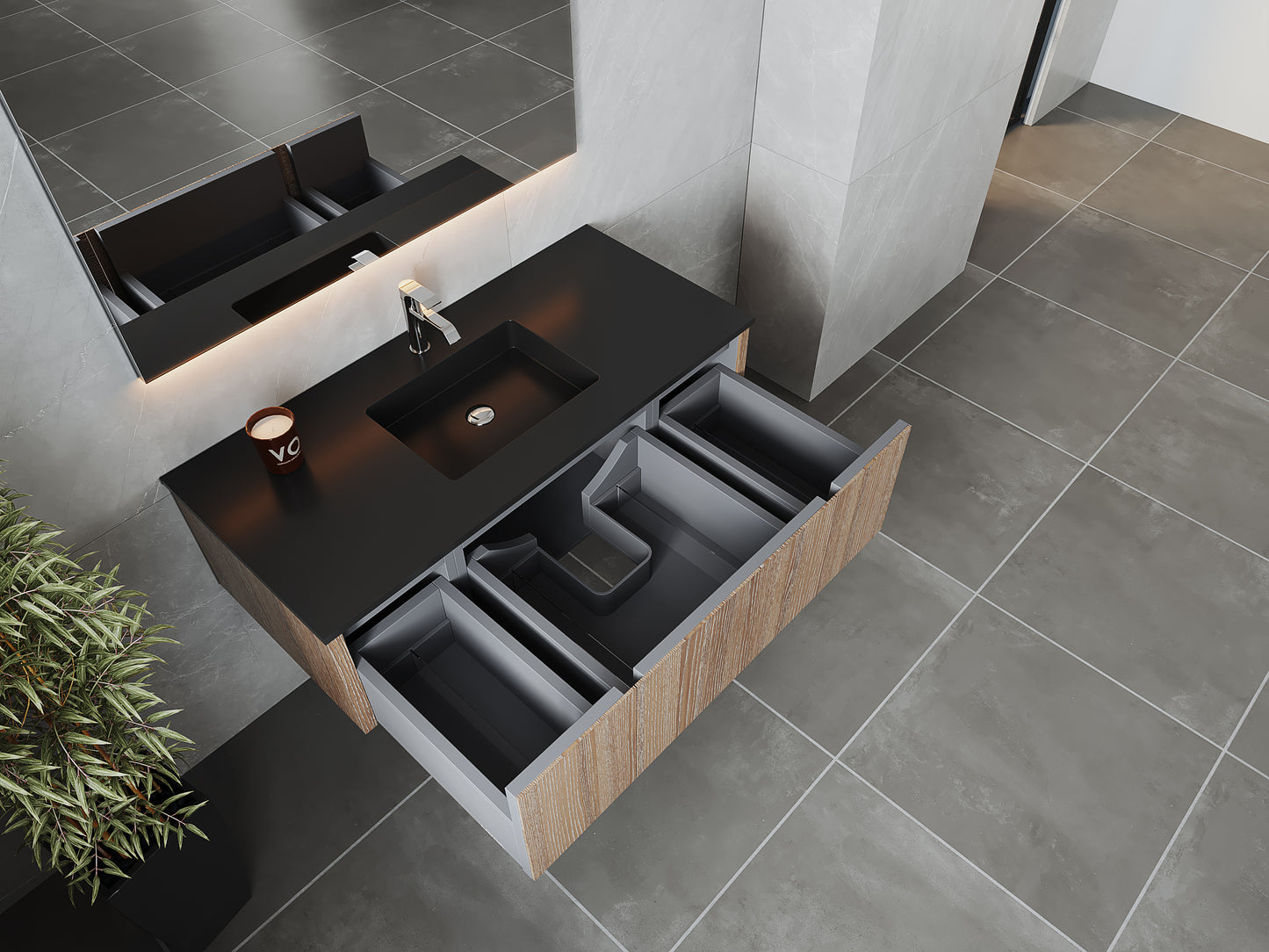 Legno 48" Weathered Grey Bathroom Vanity with Matte Black VIVA Stone Solid Surface Countertop