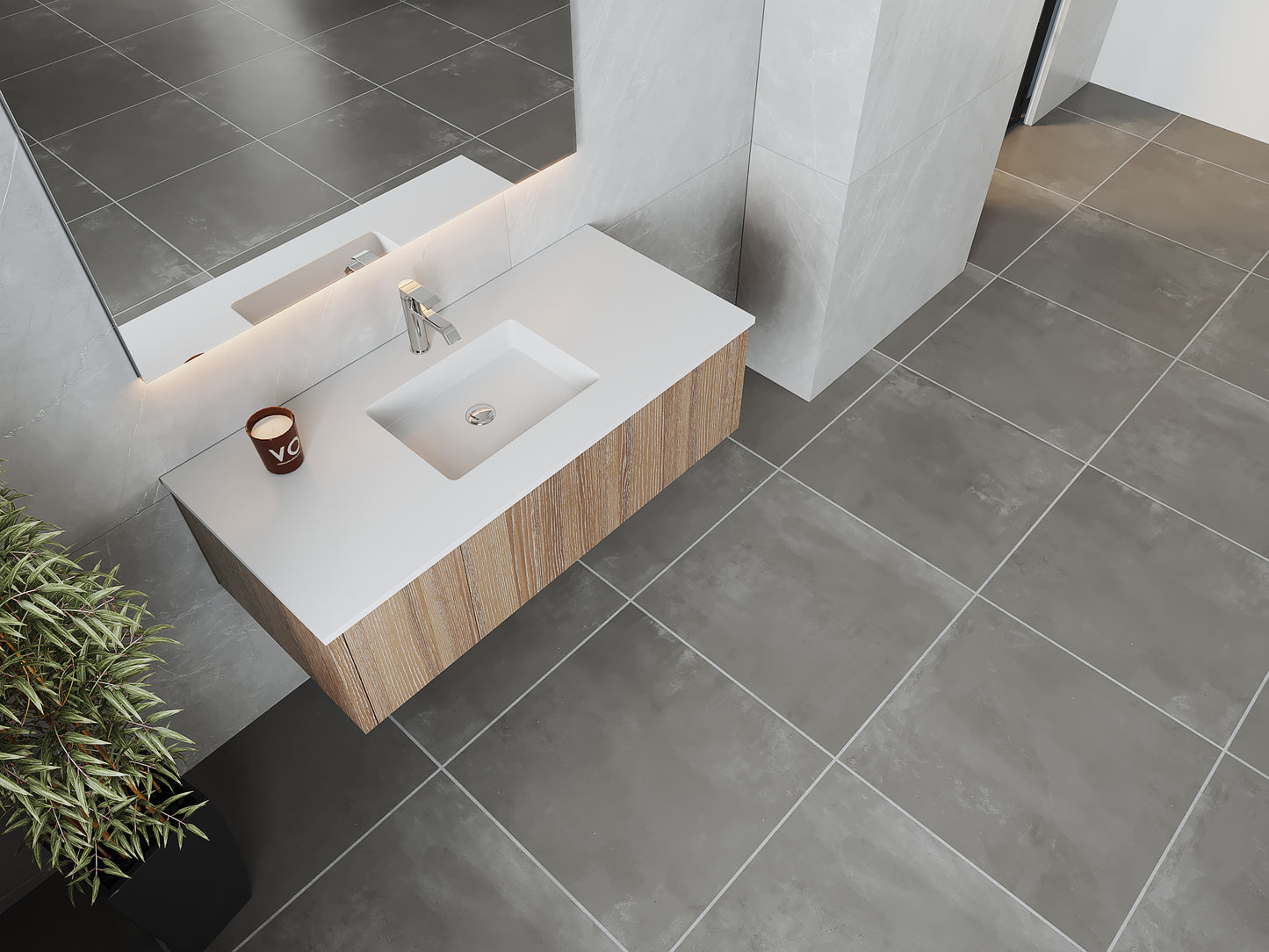 Legno 48" Weathered Grey Bathroom Vanity with Matte White VIVA Stone Solid Surface Countertop