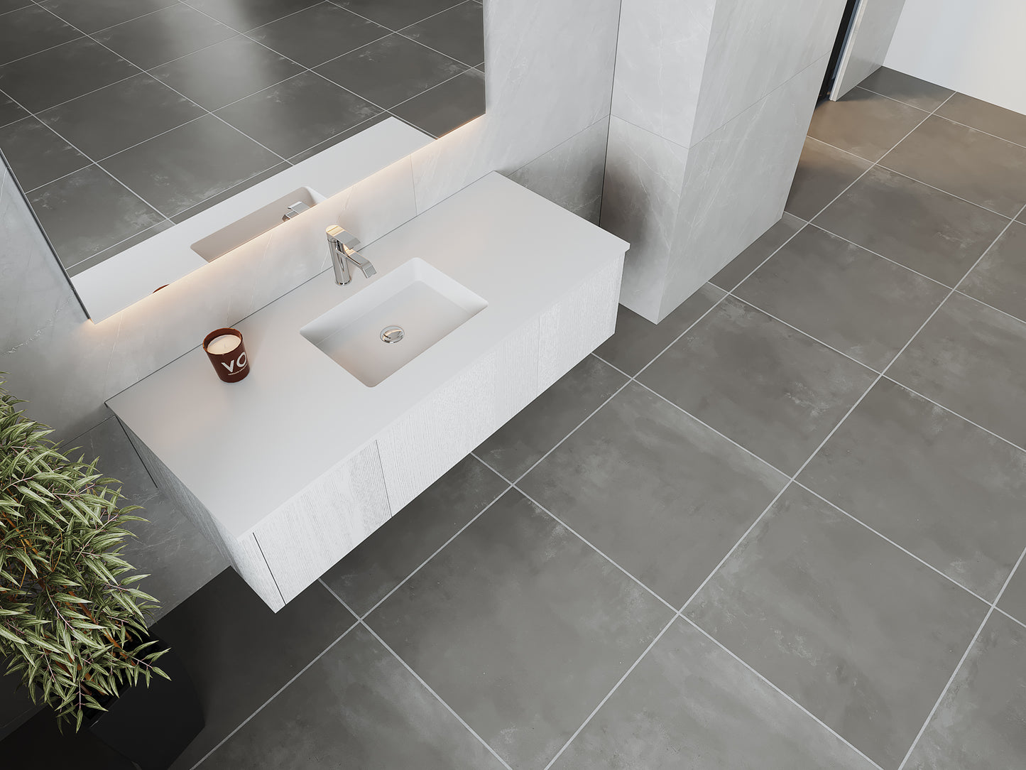 Legno 54" Alabaster White Bathroom Vanity with Matte White VIVA Stone Solid Surface Countertop