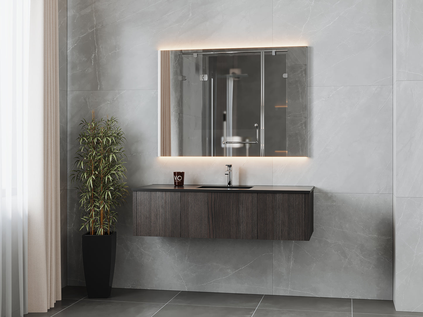 Legno 54" Carbon Oak Bathroom Vanity with Matte Black VIVA Stone Solid Surface Countertop